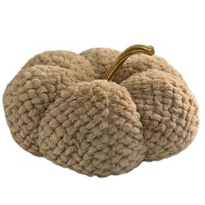 Plush Throw Accent Pillow Tan Minimalist Fall Winter Pumpkin with Gold Stem